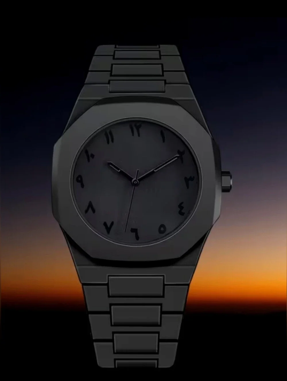 Black matte minimalist Quartz watch with unique Arabic numeral display